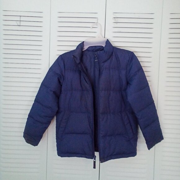 LANDS' END KIDS 8 DOWN PUFFER JACKET NAVY WARM LIGHTWEIGHT POCKETS SNOW SKI COLD - Picture 2 of 9